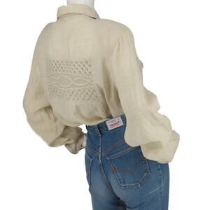 Vintage Benedetarr Wicker Weave Linen Shirt Blouse